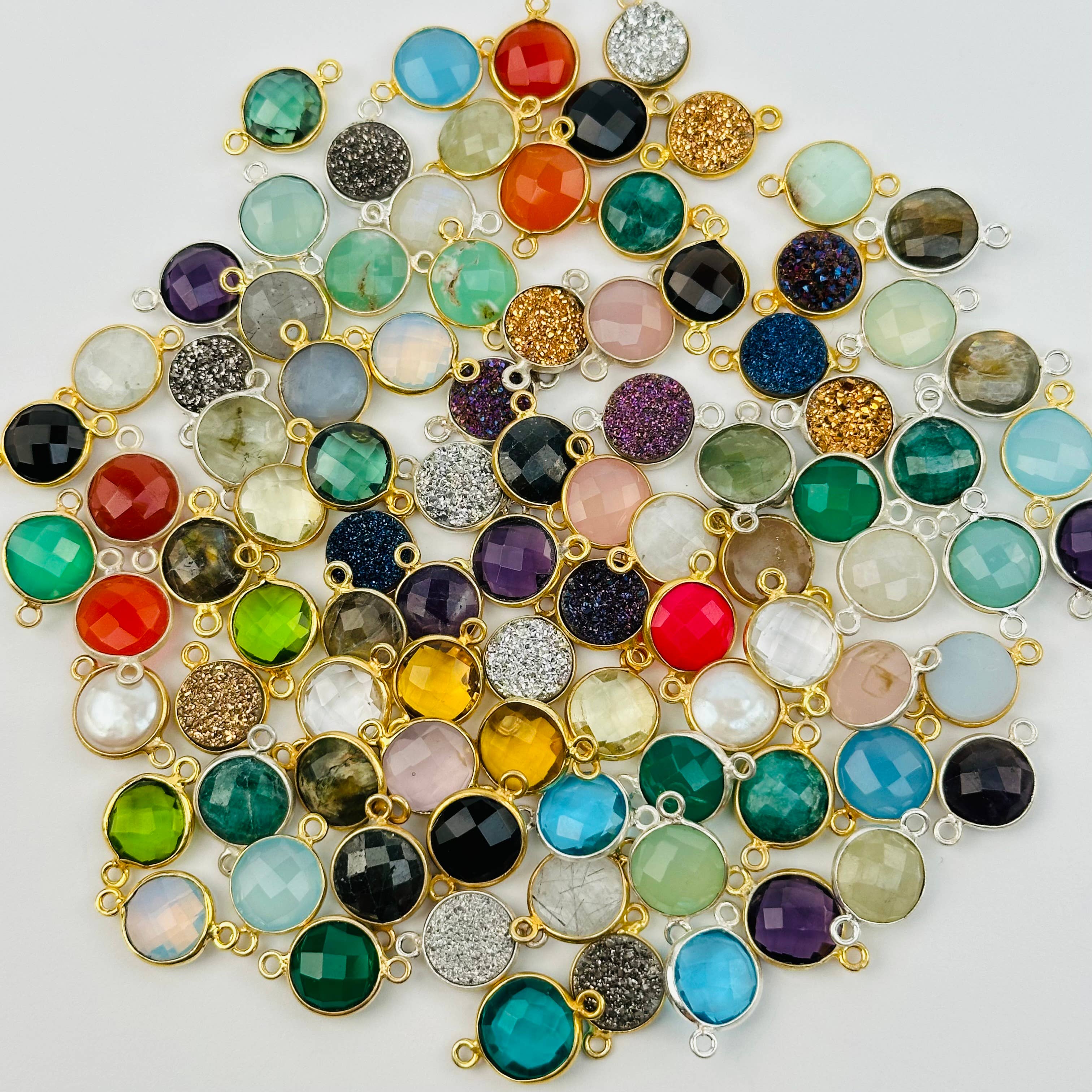 Jewelers Paradise – wholesale Individual charm/pendant – Gemstone Round Bezel Crystal Charm Connector - 10mm - 6