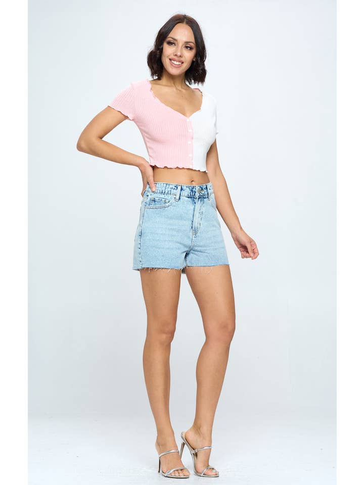 BLUE AGE - Vente Short – femme - SHORT EN JEAN TAILLE HAUTE À OURLET GRIS