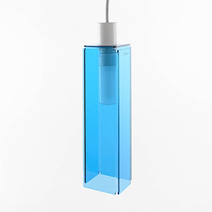 Lampe à suspension longue, bleu sarcelle brillant pour la vente par Crispy lab