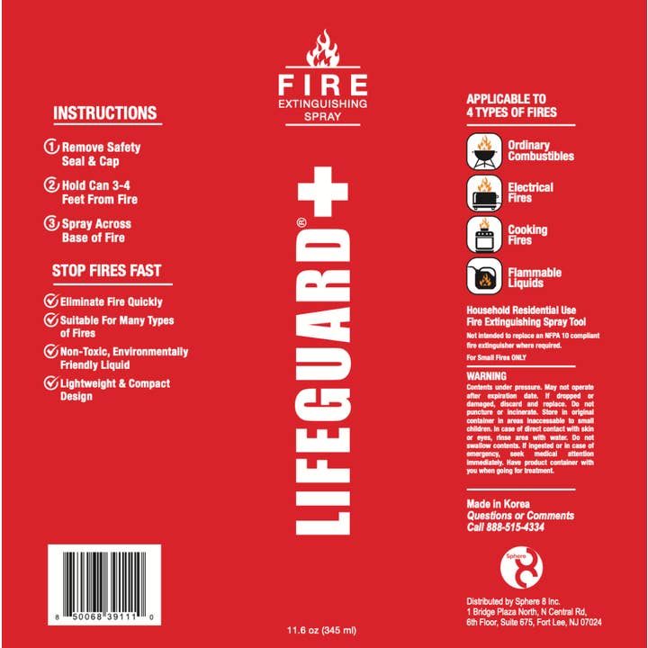 Lifeguard - Wholesale Safety Alarm/Gear - Lifeguard Aerosol Fire Extinguishing Spray 1 pack1