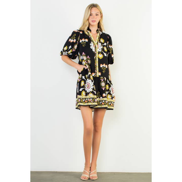 THML – Vestido - Mulher por atacado – Vestido Mini Floral com Decote em V e Mangas Bufantes9