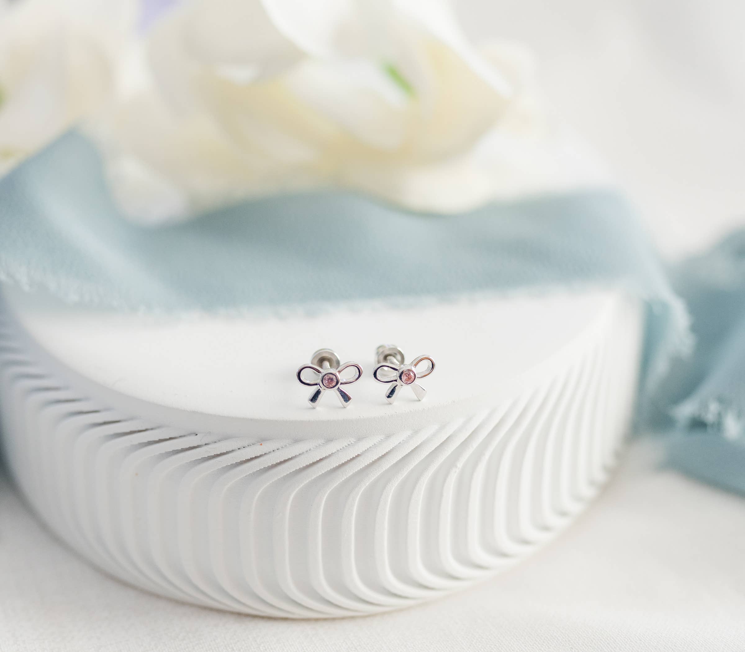 Cherished Moments - Wholesale Earrings - Kids - Girls Sterling Silver Pink Bow Screw Back Earrings for Kids1