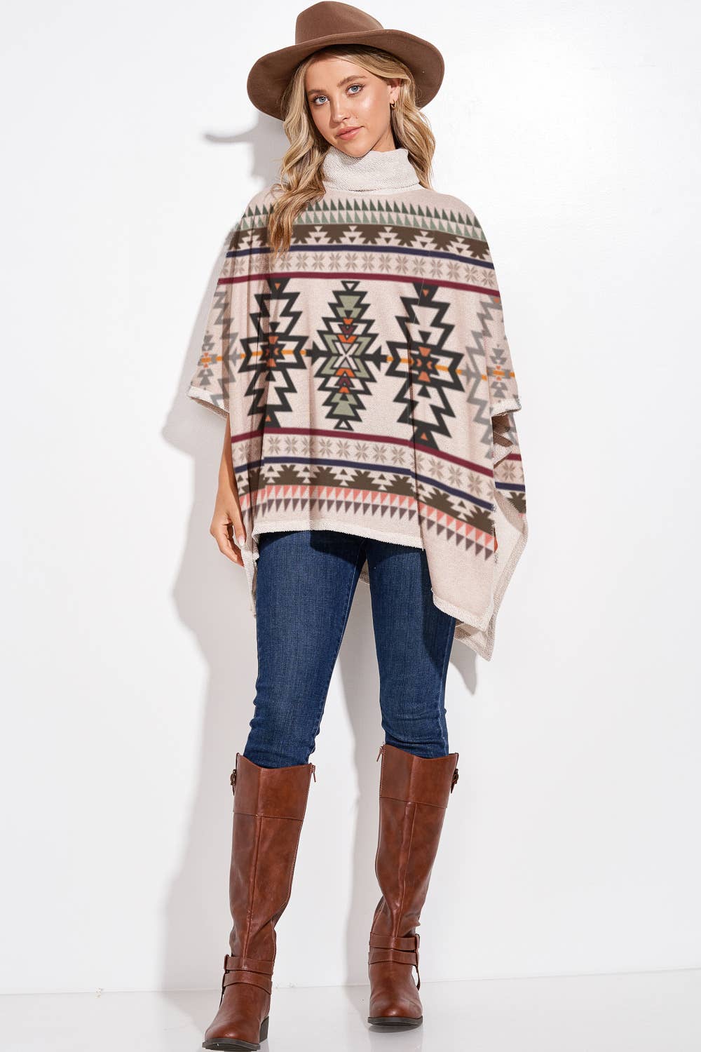 Phil Love – Großhandel Poncho – Damen – T773S2037 - Lässiger aztekischer Poncho mit Rollkragen10