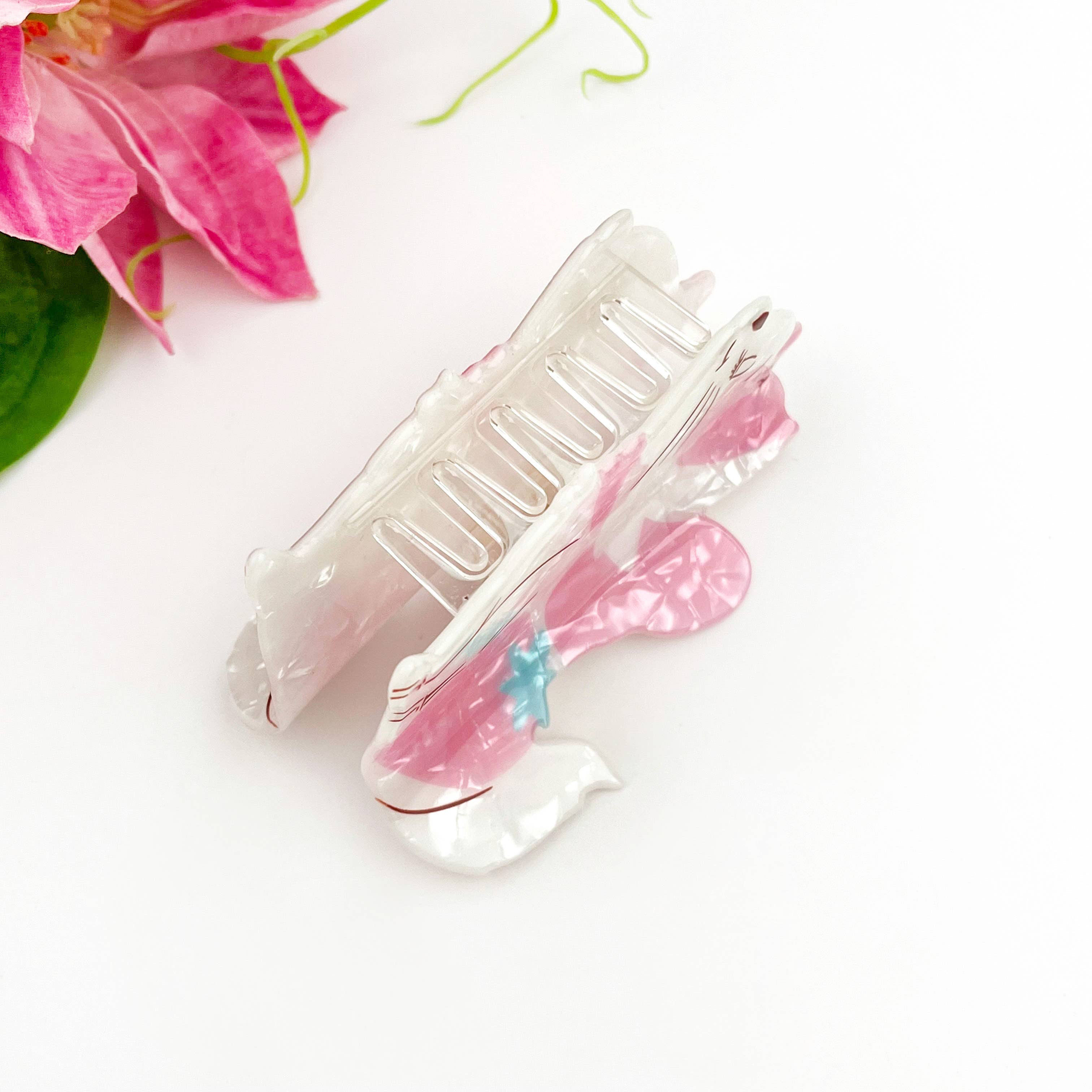 Pink 🦋🐱 Butterfly Cat Print Claw Clip – Elegant Acetate Style for wholesale on Faire4