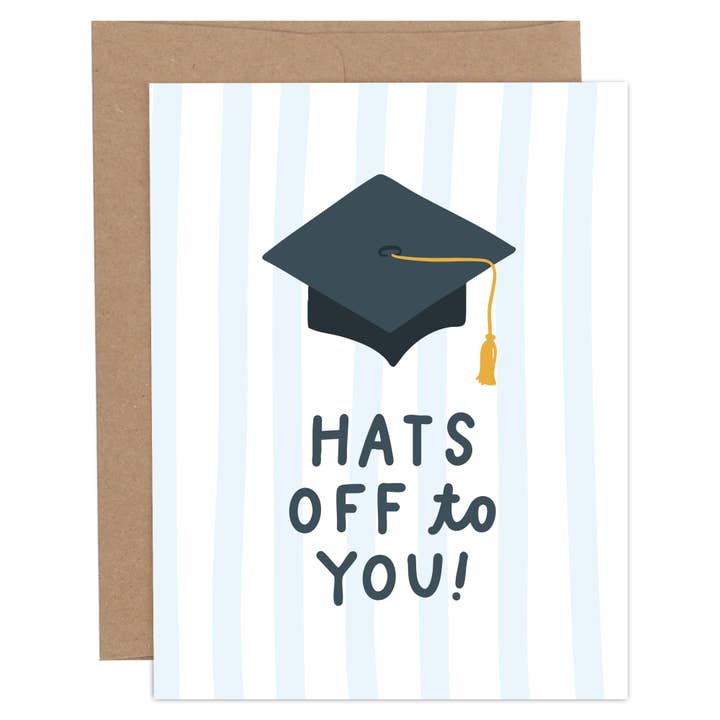 Hats Off Stripes Graduation Congratulations Greeting Card for wholesale by Pippi Post