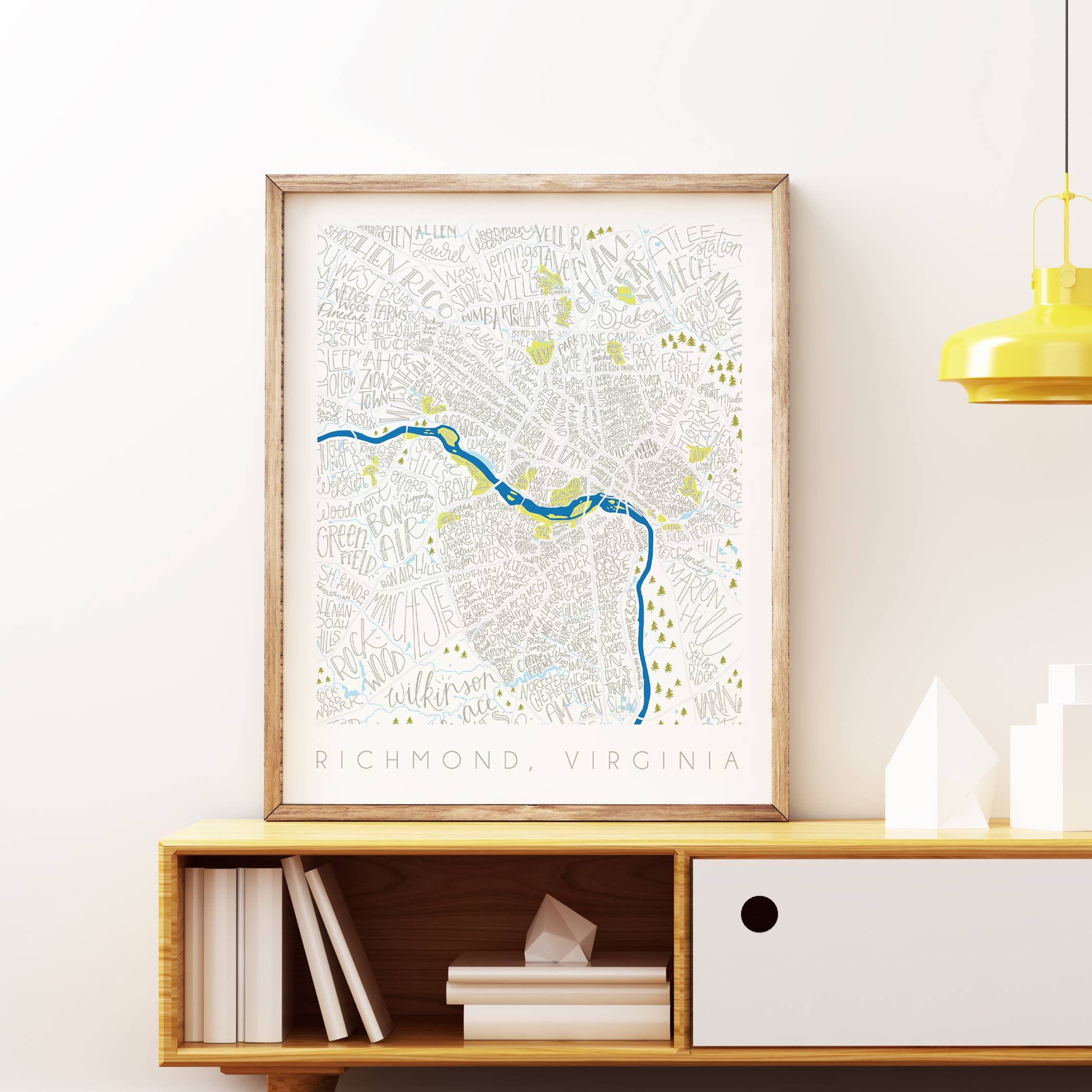 Billie Claire Illustration (Handmade) - Venta al por mayor Ilustración - Mapa del vecindario de Richmond, VA, blanco, impresión artística de 8 x 10, 11 x 141