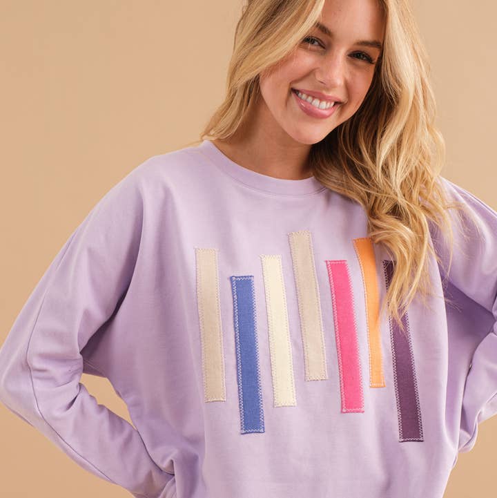 LAVENDER 61143T - Textured Block Pattern Pullover Sweatshirt for wholesale on Faire