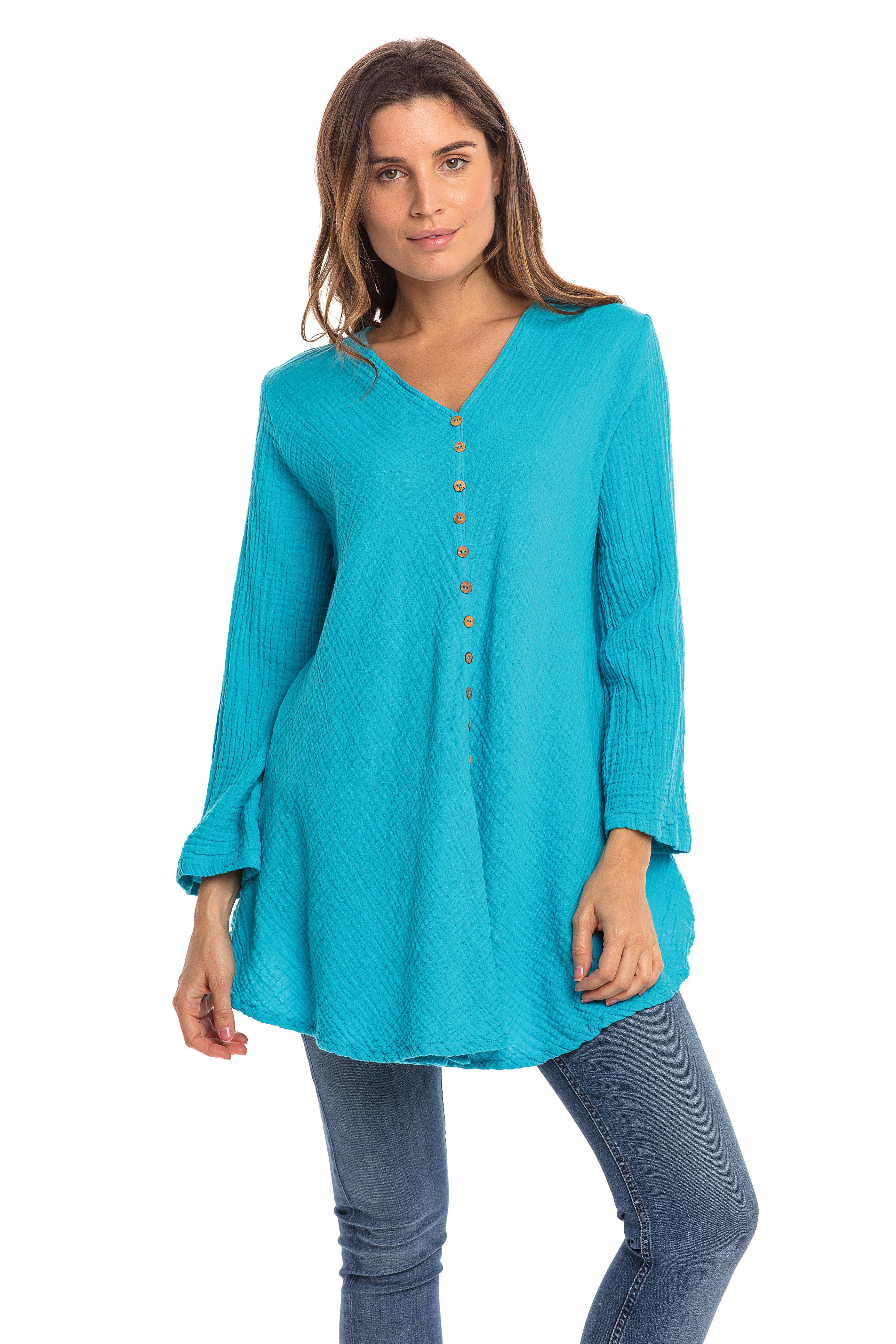 Nusantara Inc. - Wholesale Blouse - Women's - Thai Cotton Button Front Top-0482718