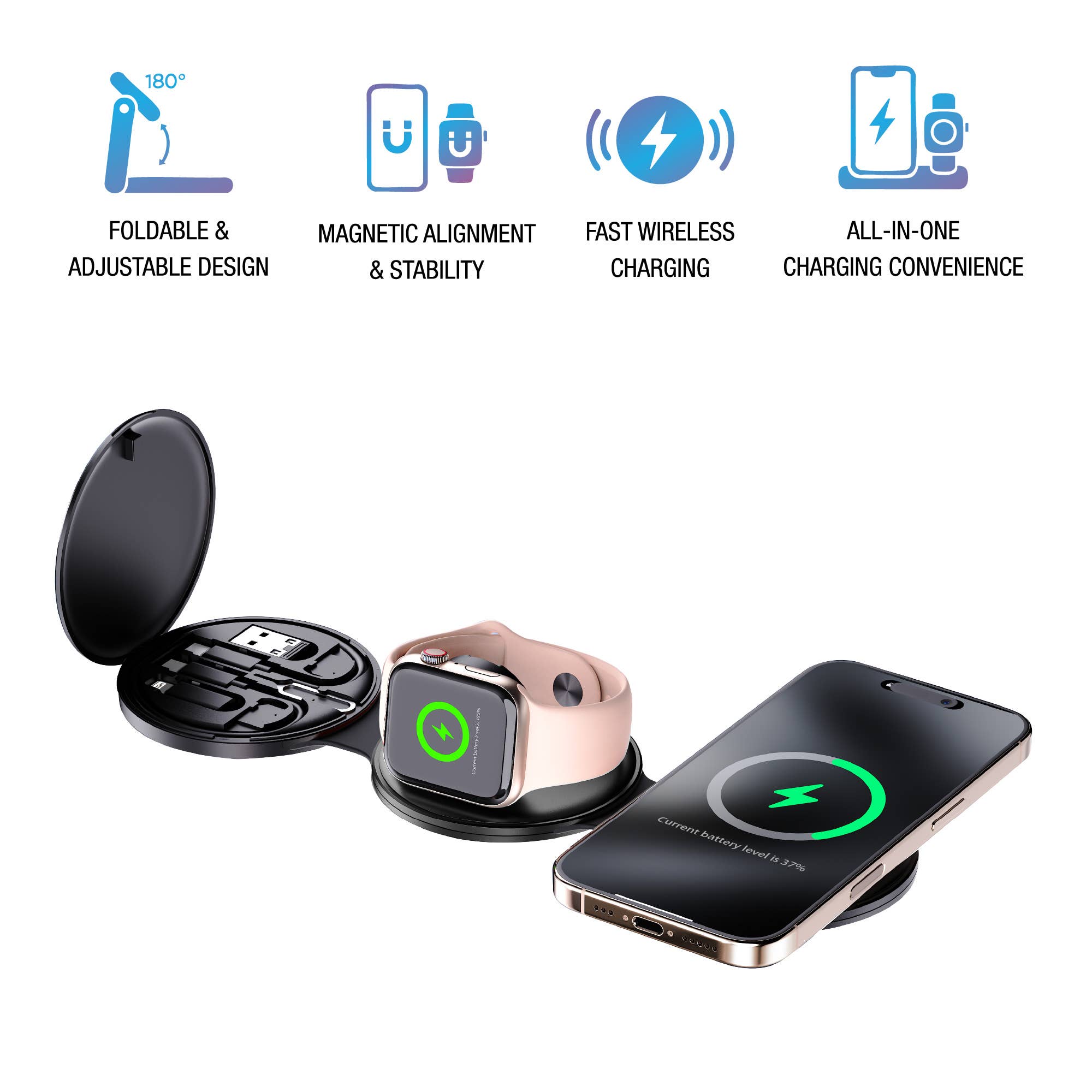 Pursonic – wholesale Charging dock – Pursonic 5-in-1 Folding Wireless Charging Station1
