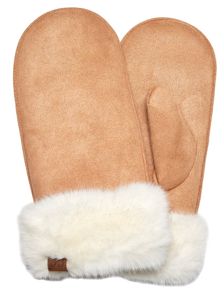 Manopla de gamuza con puño de piel sintética, color camel/marfil para venta al por mayor de Funky Junque