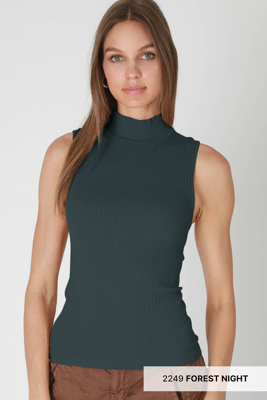NIKIBIKI - Wholesale Knit Top - Women's - NS8427 - Wide Ribbed Mock Neck Sleeveless Top0