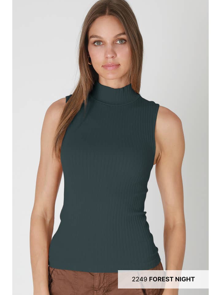 NIKIBIKI - Wholesale Knit Top - Women's - NS8427 - Wide Ribbed Mock Neck Sleeveless Top