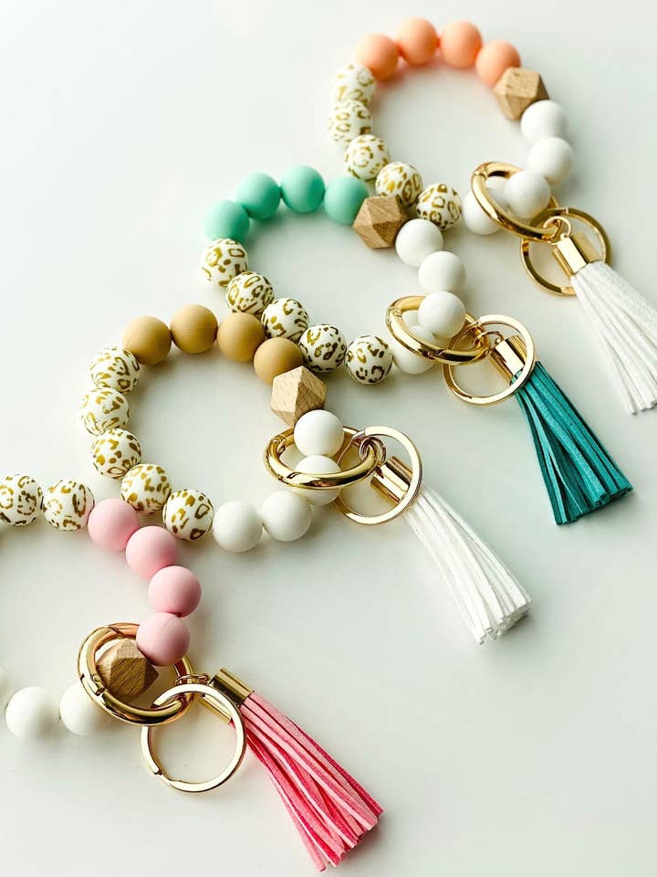 Llavero brazalete, llavero de borla, llavero de leopardo, brazalete, llavero para venta al por mayor de Little North Boutique