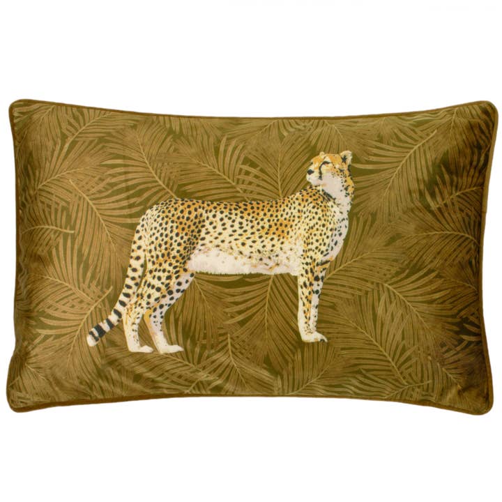 Cheetah Forest Velvet Cushion Gold for wholesale on Faire
