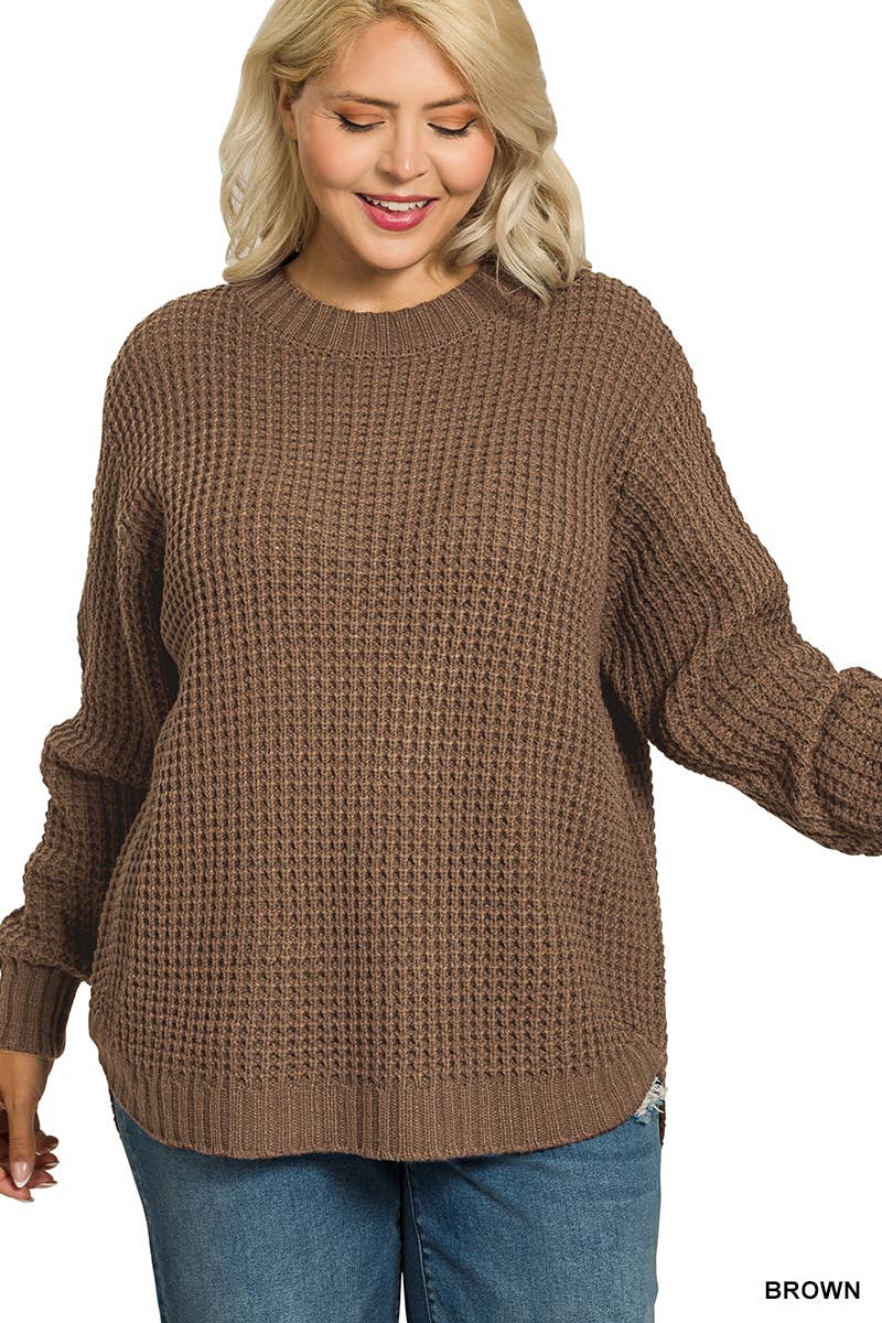42POPS - Wholesale Knit Sweater - Women's - ",,,,...Plus size Basic Waffle Sweater17