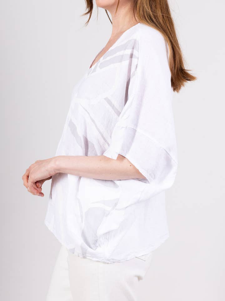 L'Emotion - Vendita all'ingrosso Camicetta - Donna - Maglia in lino 100% con scollo a V e maniche a pipistrello con motivo floreale6