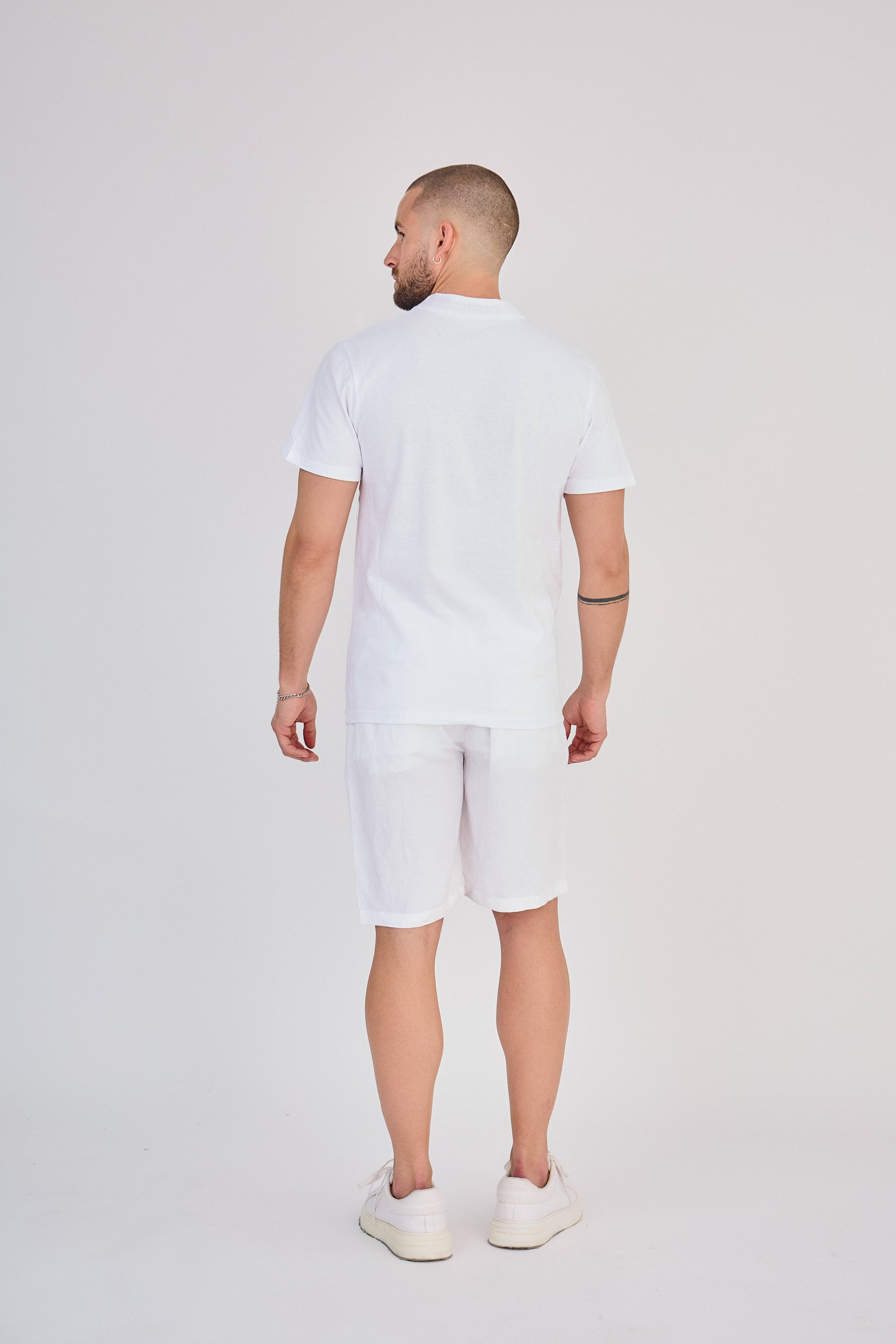 TOP MONDAY - Vente T-shirt – homme - T-Shirt en Lin Manches Courtes Blanc Col Mao5