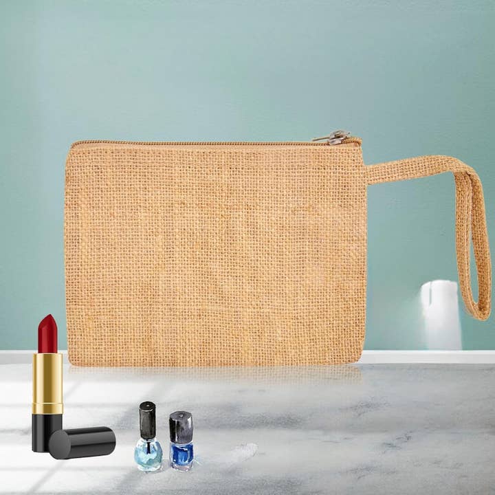 Alo Organic International – wholesale Make-up/cosmetic bag – Jute DIY Travel Cosmetic Bags for Women (5.11" H x 7.08 "L).5