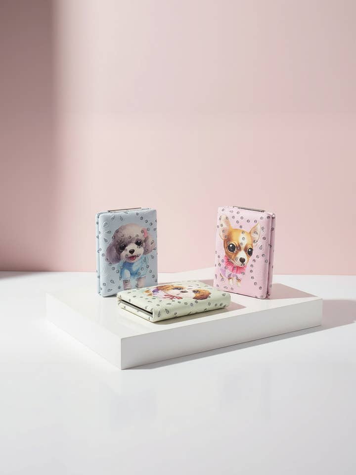 Puppy Sparkly Compact Mirrors Pack of 12 for wholesale by Arya Jewellery Wholesale