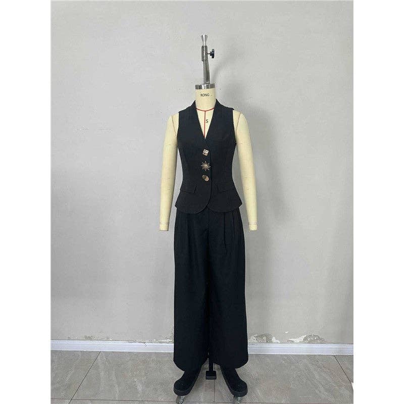 SVART Ärmlös väst med hög midja och vida byxor för wholesale på Faire2