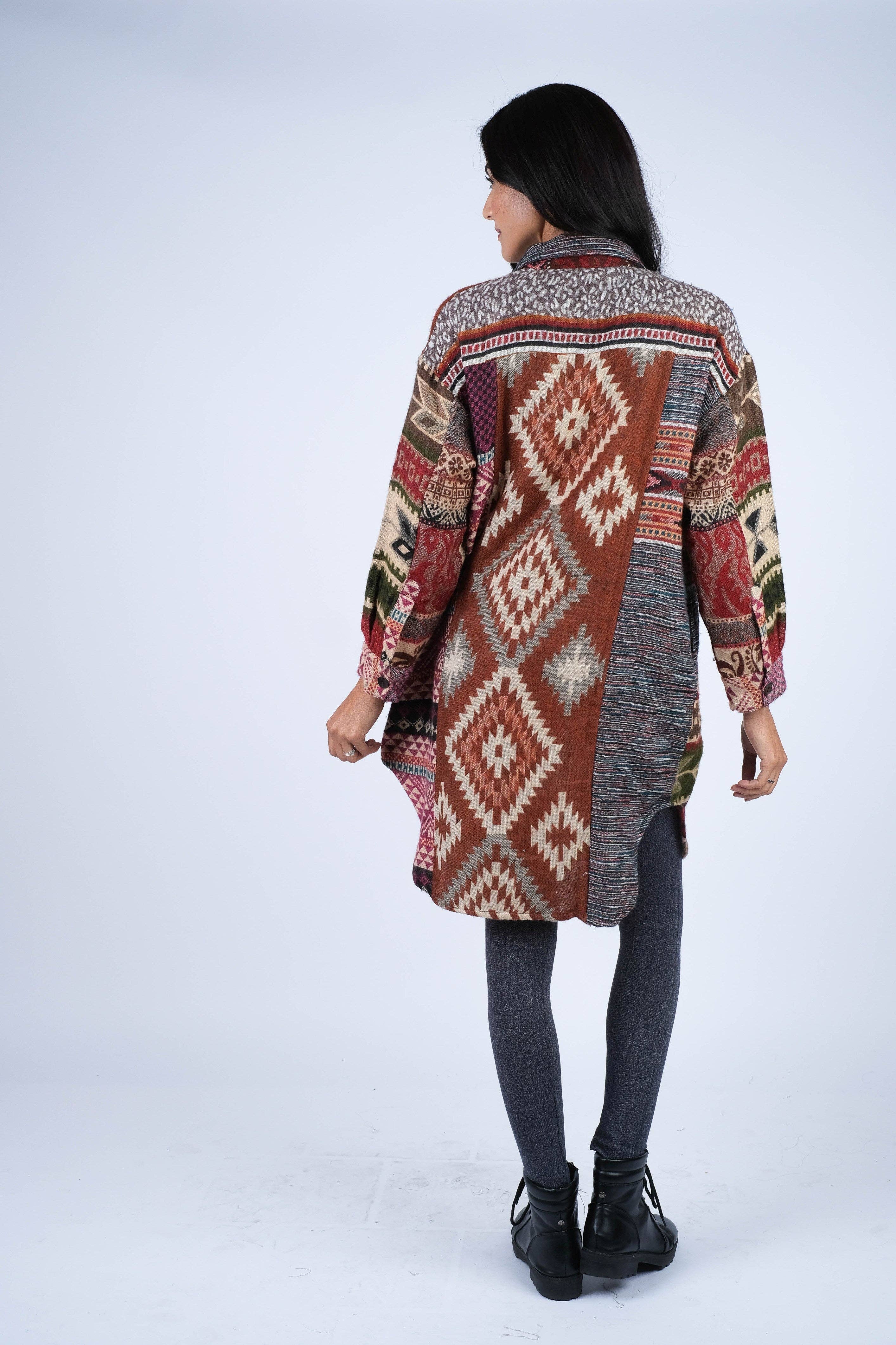 Sacred Threads - Wholesale Coat - Women's - Cozy Patchwork Southwestern Coat3