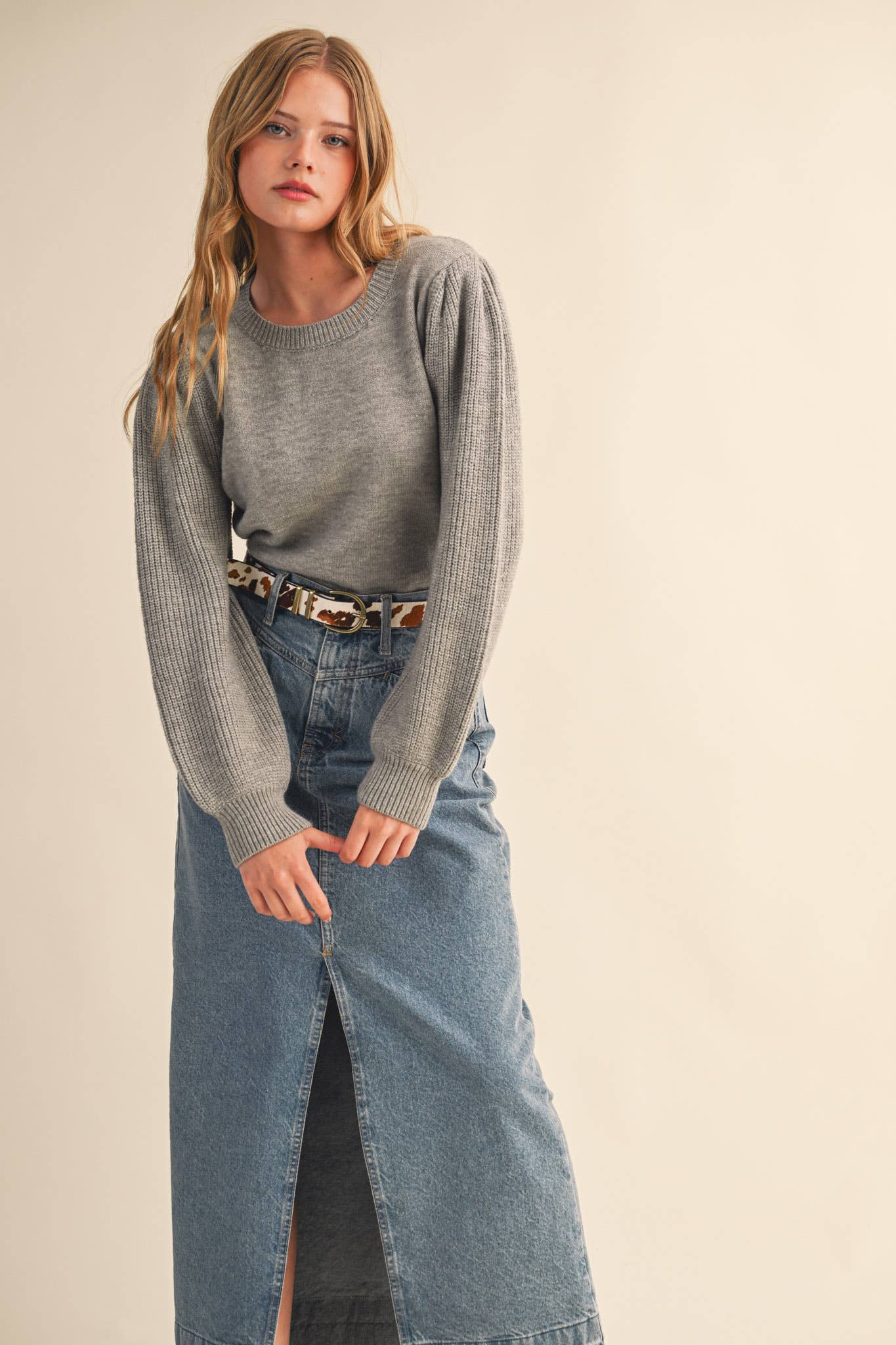 &MERCI - Wholesale Knit Sweater - Women's - RIBBED PUFF SLEEVE SWEATER MSW1095132