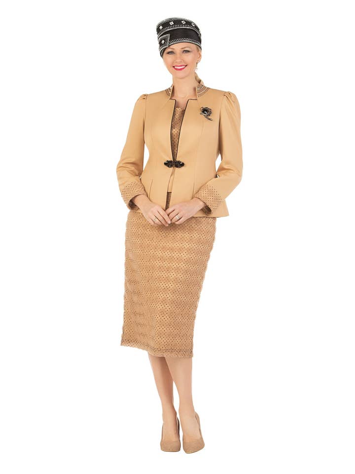 3pc Dotted Textured Lace Combo Skt Suit for wholesale by Giovanna