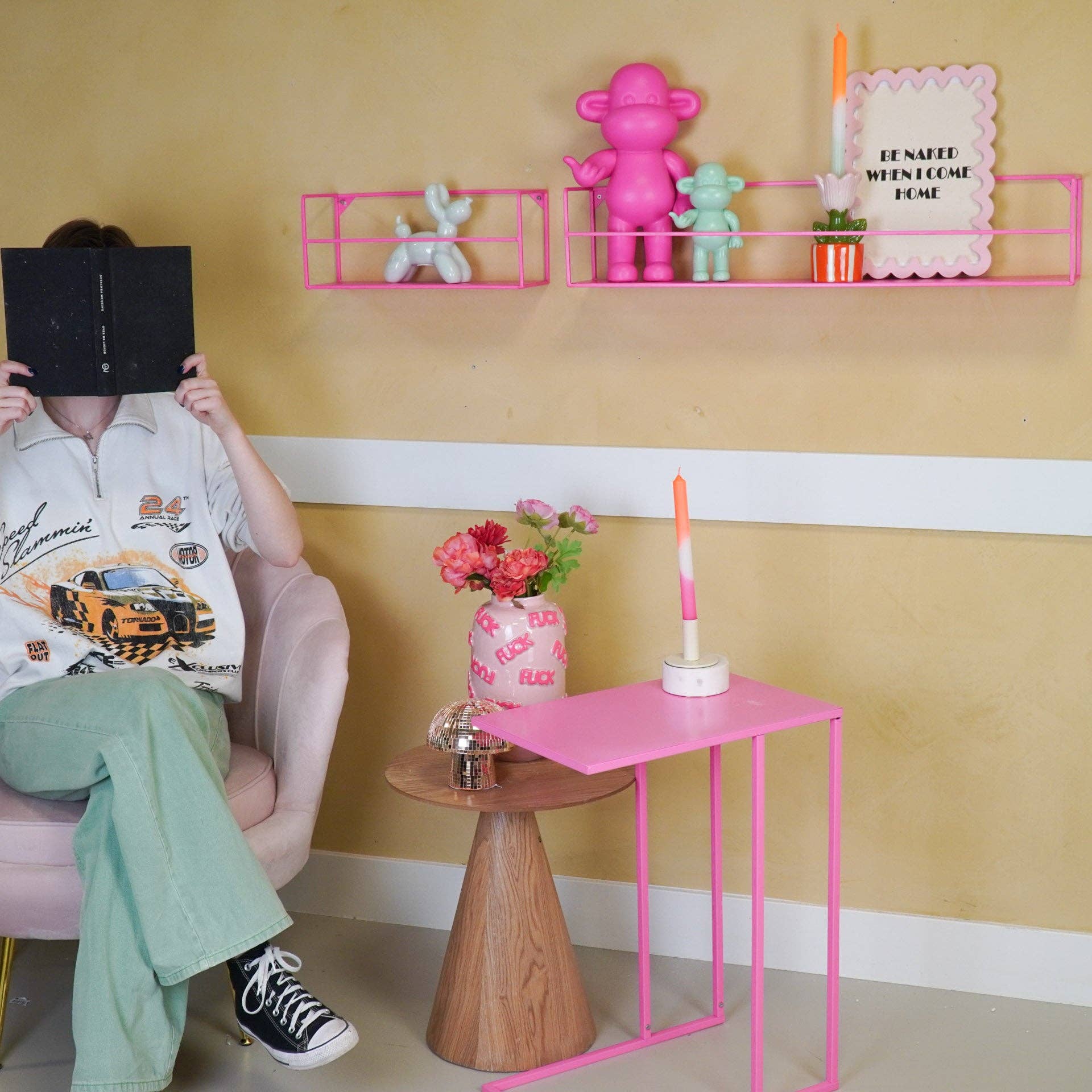 Housevitamin bv - Vendita all'ingrosso Mensole da parete - Set 2 mensole da parete in metallo, rosa neon, dimensioni 40x14x16 cm e 80x14x16 cm5