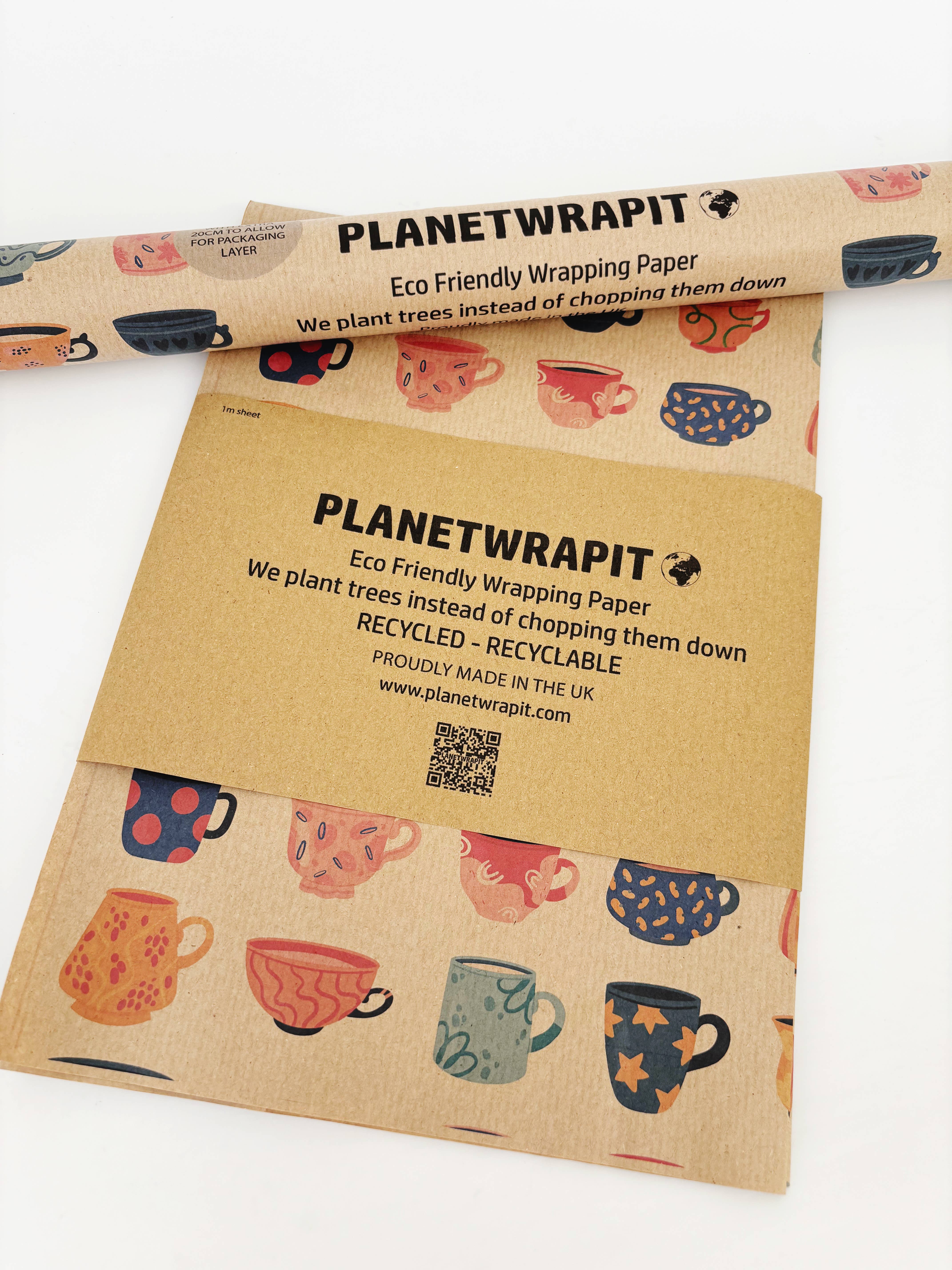 PlanetWrapIt - Wholesale Wrapping Paper Roll - Cups of Positivitea Recycled Kraft Wrapping Paper Gift Wrap 0