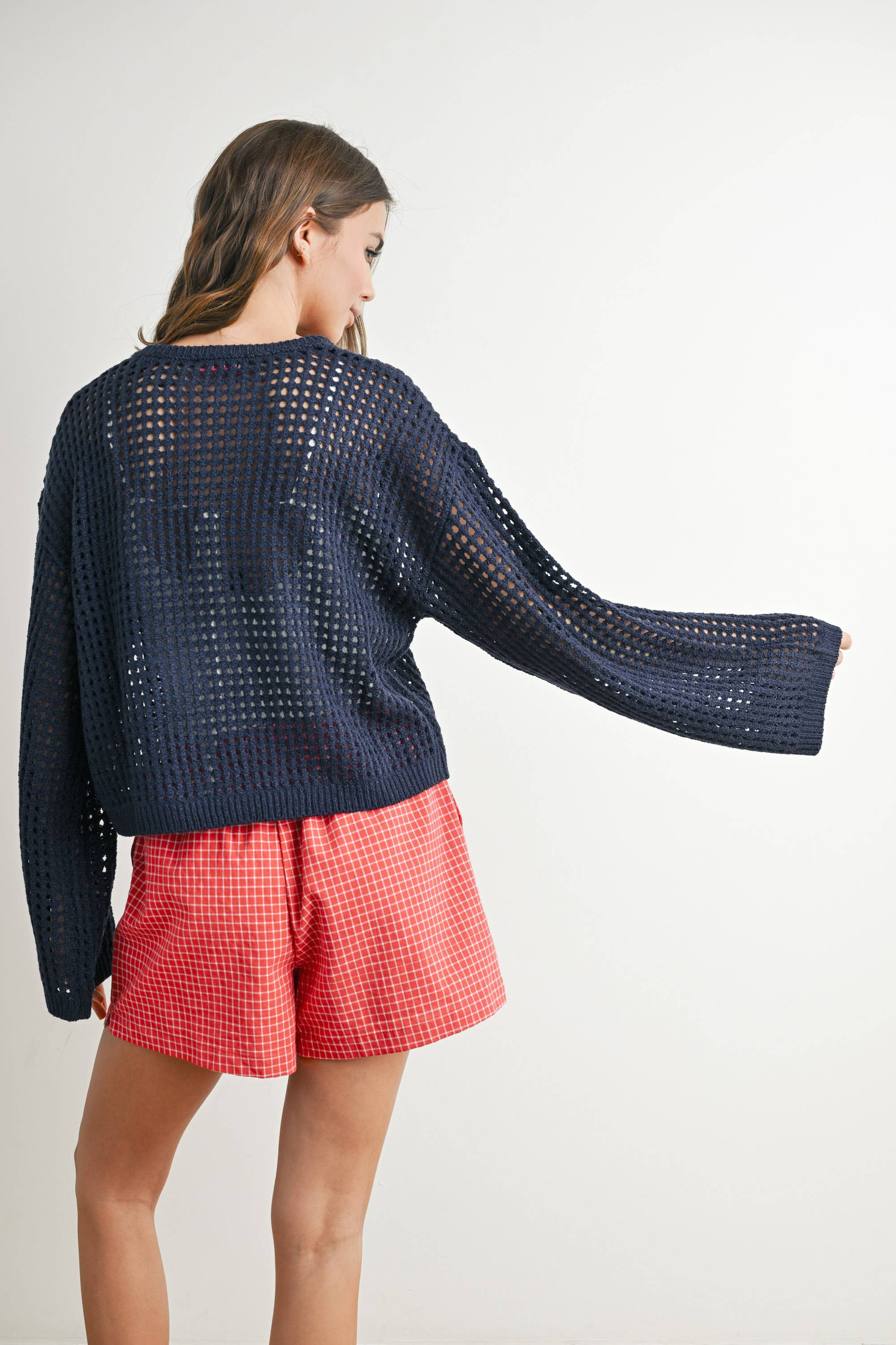 BUTTERMELON - Wholesale Knit Sweater - Women's - Crew Neck Crochet Sweater - BMW76336