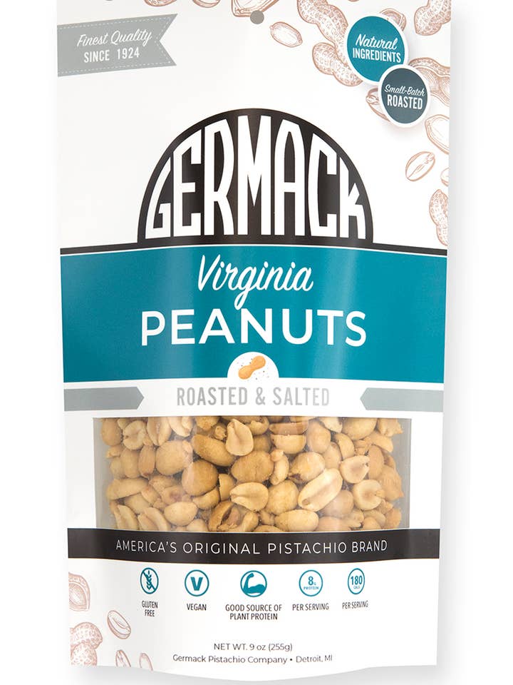 Arachides blanchies de Virginie, grillées et salées, 9 oz. pour la vente par Germack Pistachio Company