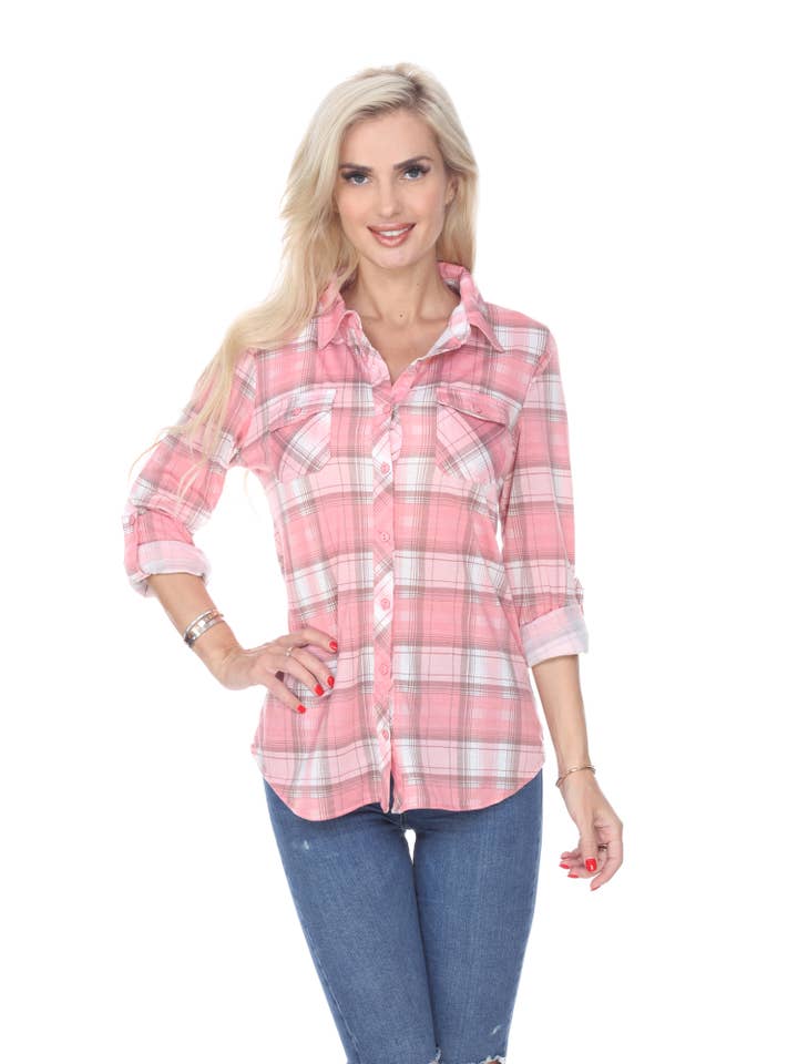WHITE MARK - Wholesale Button Down Shirt - Women's - Oakley Stretchy Plaid Top5