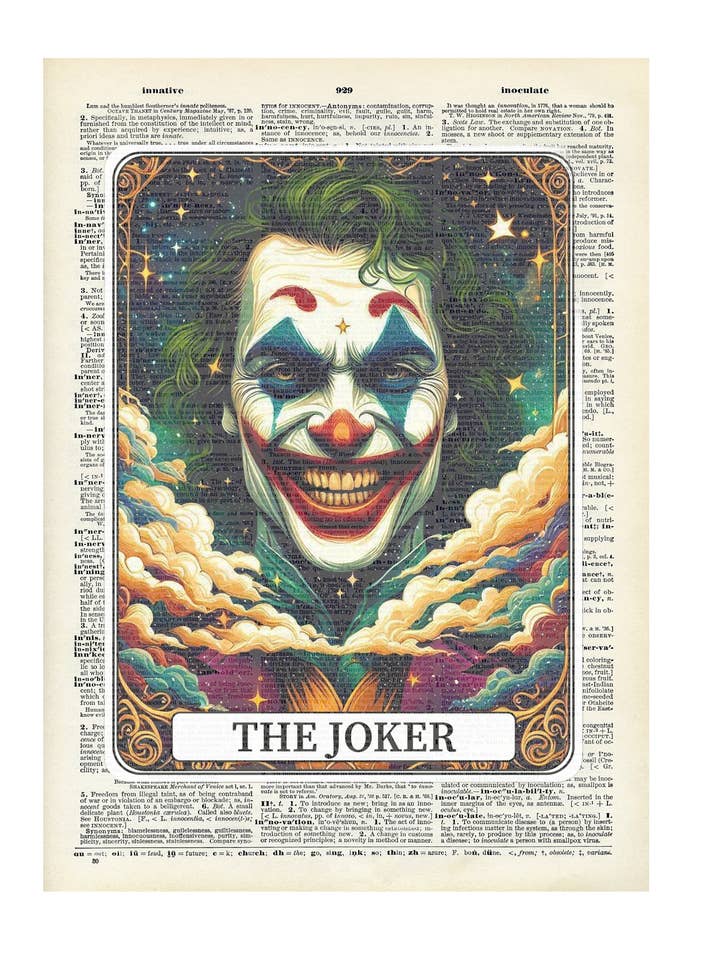 The Joker, Halloween, Vintage, Dictionary Prints for wholesale by Crazilyhumbledesigns