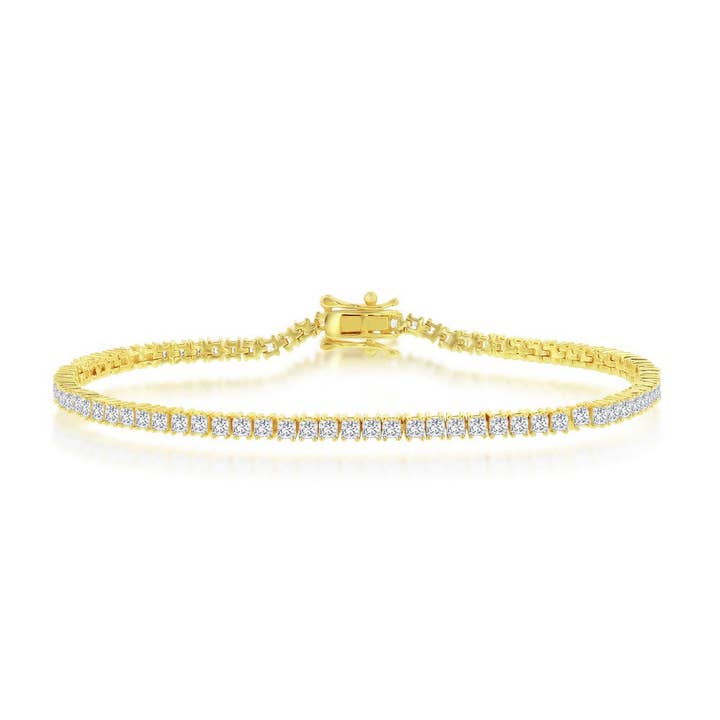 Bracelet Tennis en Argent Sterling Plaqué Or avec Zircon Cubique Taille Princesse pour la vente par International Excellence