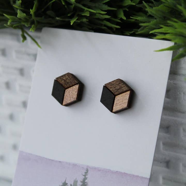 Wood Grey/Rose Gold Earrings for wholesale by Fiddle & Fox