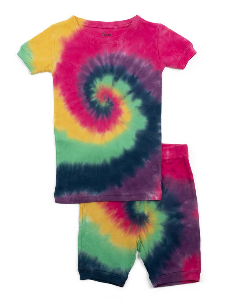 Pijama corto de algodón de dos piezas para niños Swirl Girl Tie dye para venta al por mayor de Leveret Pajamas