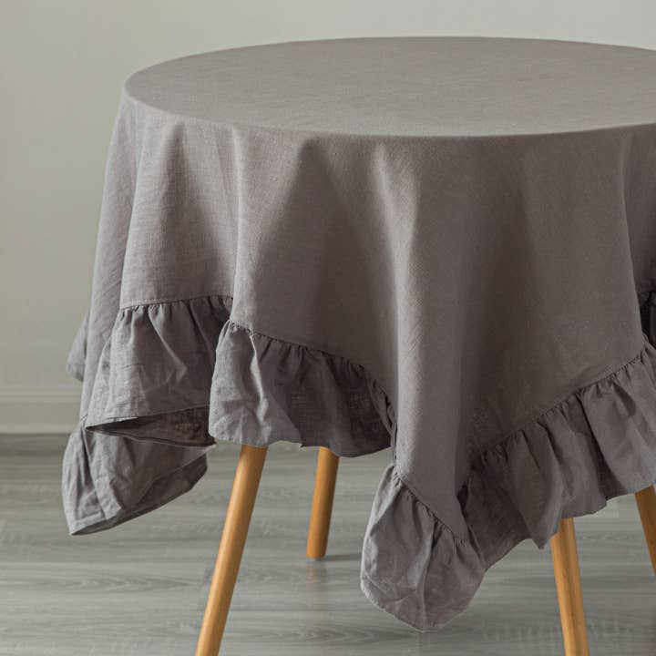 Quickway Imports - Wholesale Tablecloth - Deerlux 100% Pure Linen Washable Tablecloth with Ruffle Trim