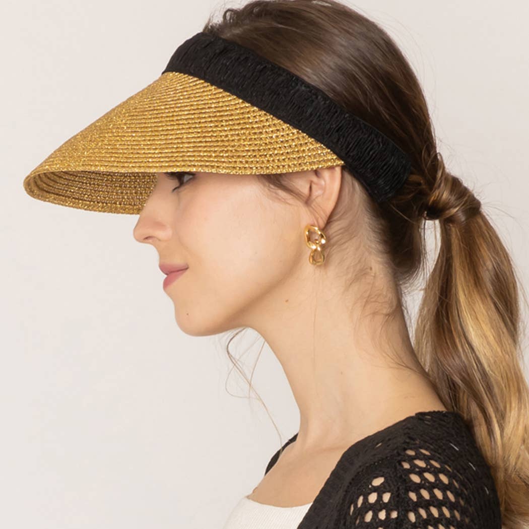 Fashion City – wholesale Visor – Women's – Metallic Straw Natural Material Sun Visor9