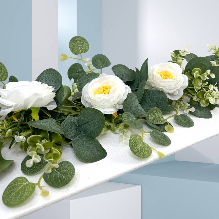 Artificial rose eucalyptus garland baby's breath faux vine for wholesale by ACNITE(We cover U.S. import duties)
