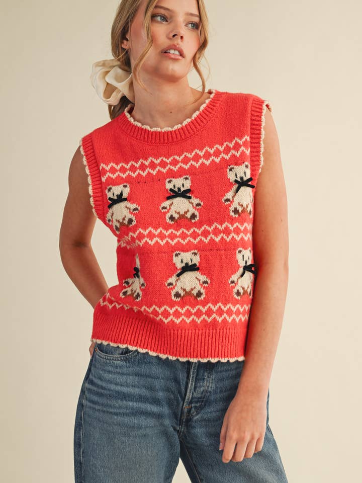 &MERCI - Wholesale Sweater Vest - Women's - TEDDY BEAR SWEATER VEST MSW1095610