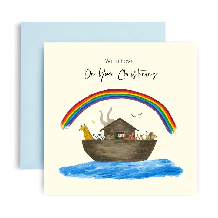 Carte religieuse carrée en forme d'arche de Noé | Baptême pour la vente par Huxters