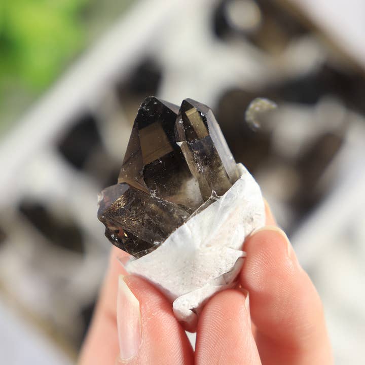 Natures Artifacts Inc - Wholesale Retailer Display - Beauty & Wellness - Smoky Quartz Clusters in a Flat (Small)6