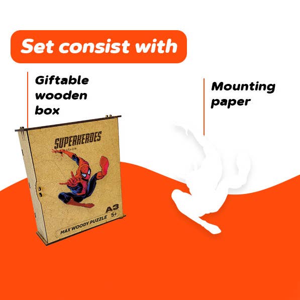 Max Woody™ – Engroshandel Puslespil - Børn – Træ puslespil Unikke figurer Spider Man L Størrelse2