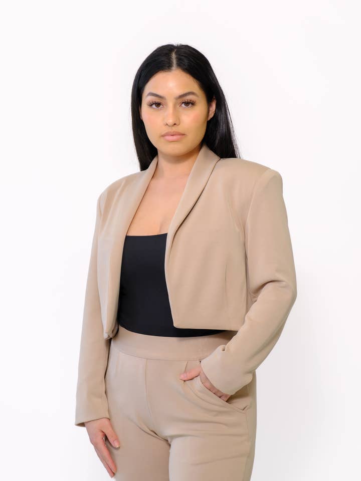 THE CROPPED BLAZER - WHEAT for wholesale by Her Muse