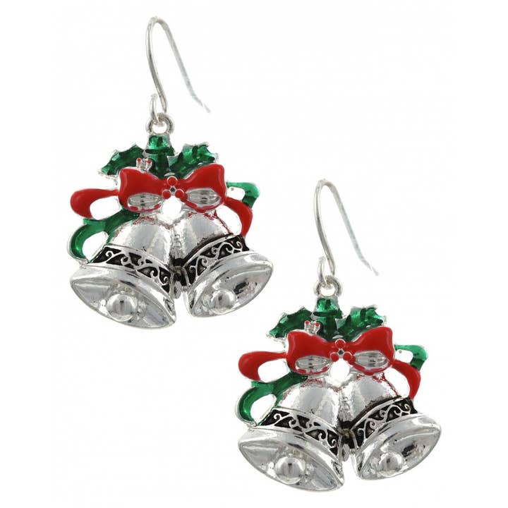 FR4418 Christmas Filigree Jingle Bells Ribbon Metal Earring for wholesale by 0011 PREMIERE