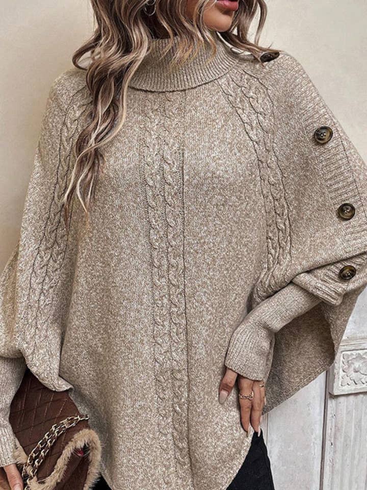 KHAKI CWOSWL5206_TURTLENECK BAT-SLEEVE BUTTONS DECORATED SWEATER for wholesale on Faire0