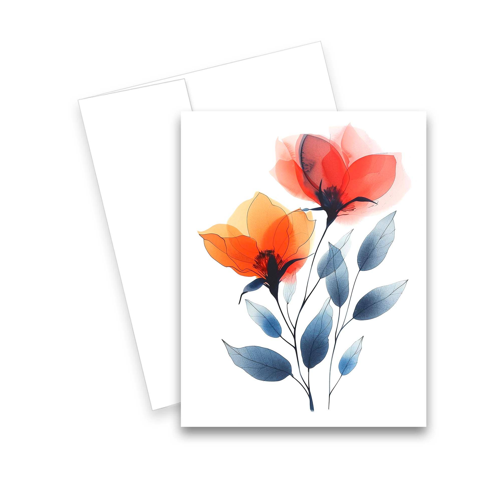Aria Rae - Wholesale Everyday Greeting Card - Assorted Watercolor Flowers Greeting Cards, Set of 64
