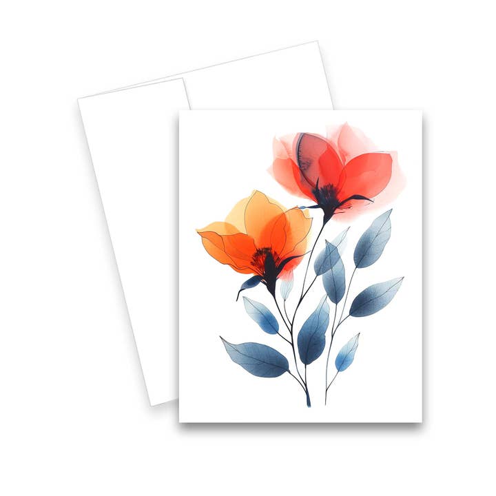 Aria Rae - Wholesale Everyday Greeting Card - Assorted Watercolor Flowers Greeting Cards, Set of 64