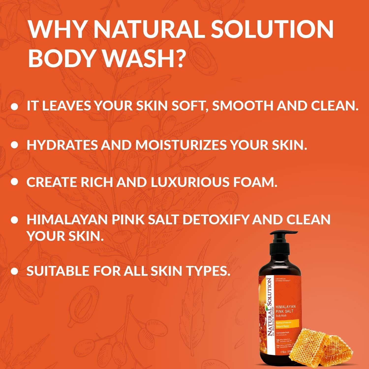 WBM LLC - Wholesale Body Wash/Shower Gel - Natural Solution Body Wash Honey, Intensive Repair, 17 fl oz2