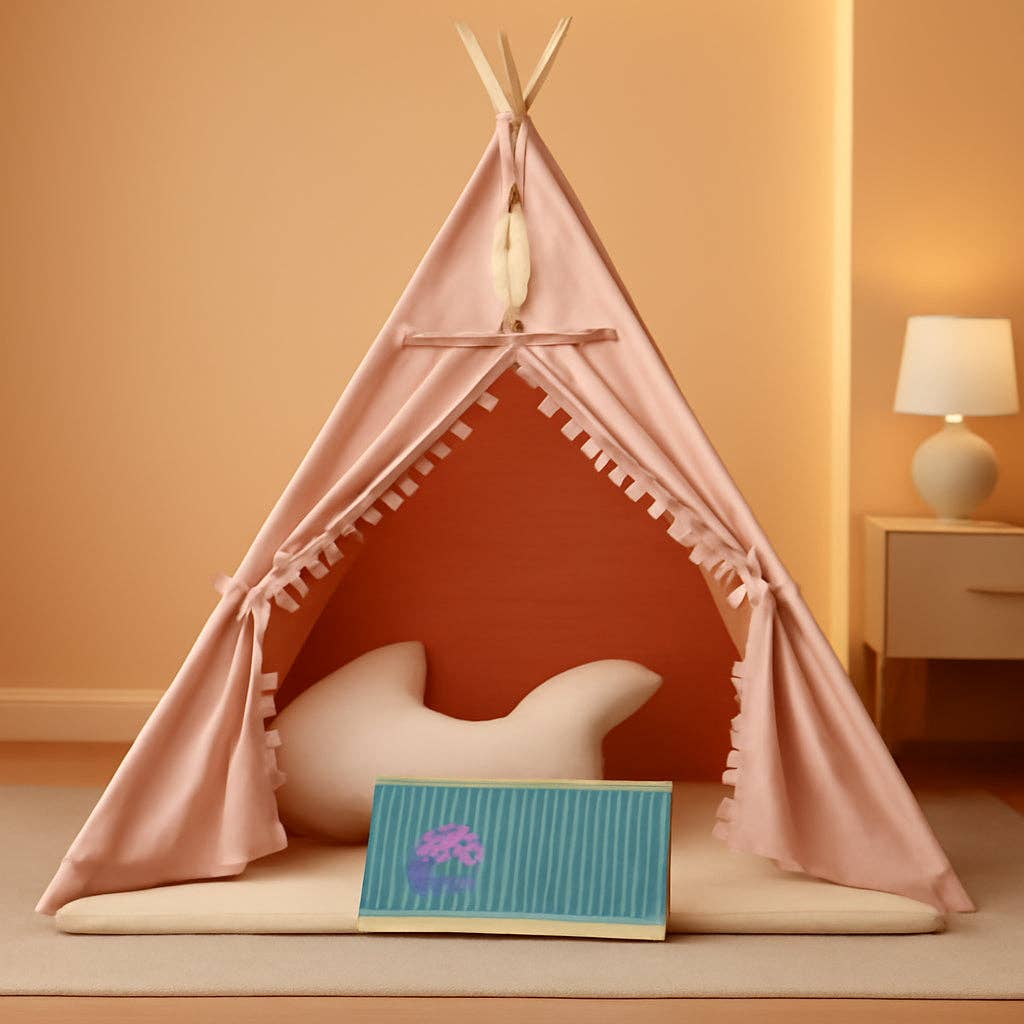 Pink A Kids Teepee Tent With Foldable Mat For Indoor Outdoor Play for wholesale on Faire0